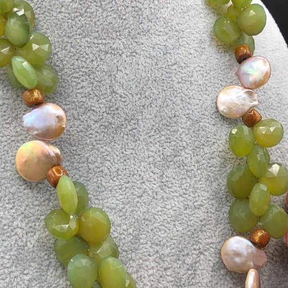 BG Fresh Water Pearl Necklace Baroque Coins Faceted Glass Teardrops 14K GP Clasp - Picture 2 of 7